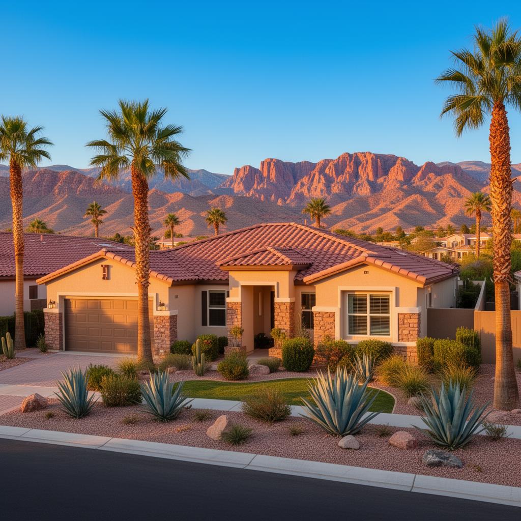 Single-family Las Vegas home in Summerlin with desert landscaping and Red Rock mountains in the background